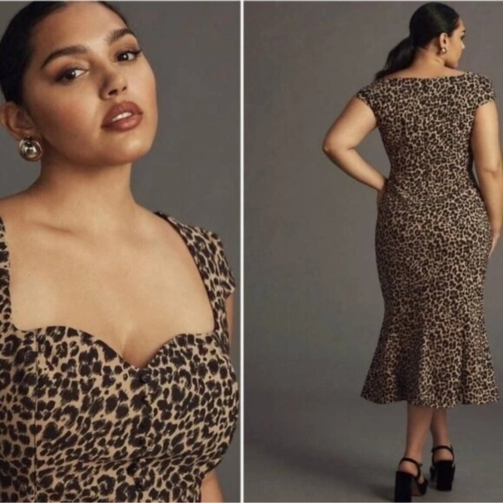 Anthropologie The Cecily cotton fit and flare leopard print sweet dress NWT